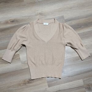 The Reset R Label The Looker V-Neck 10% Silk Blend Short Sleeve Sweater Size XS